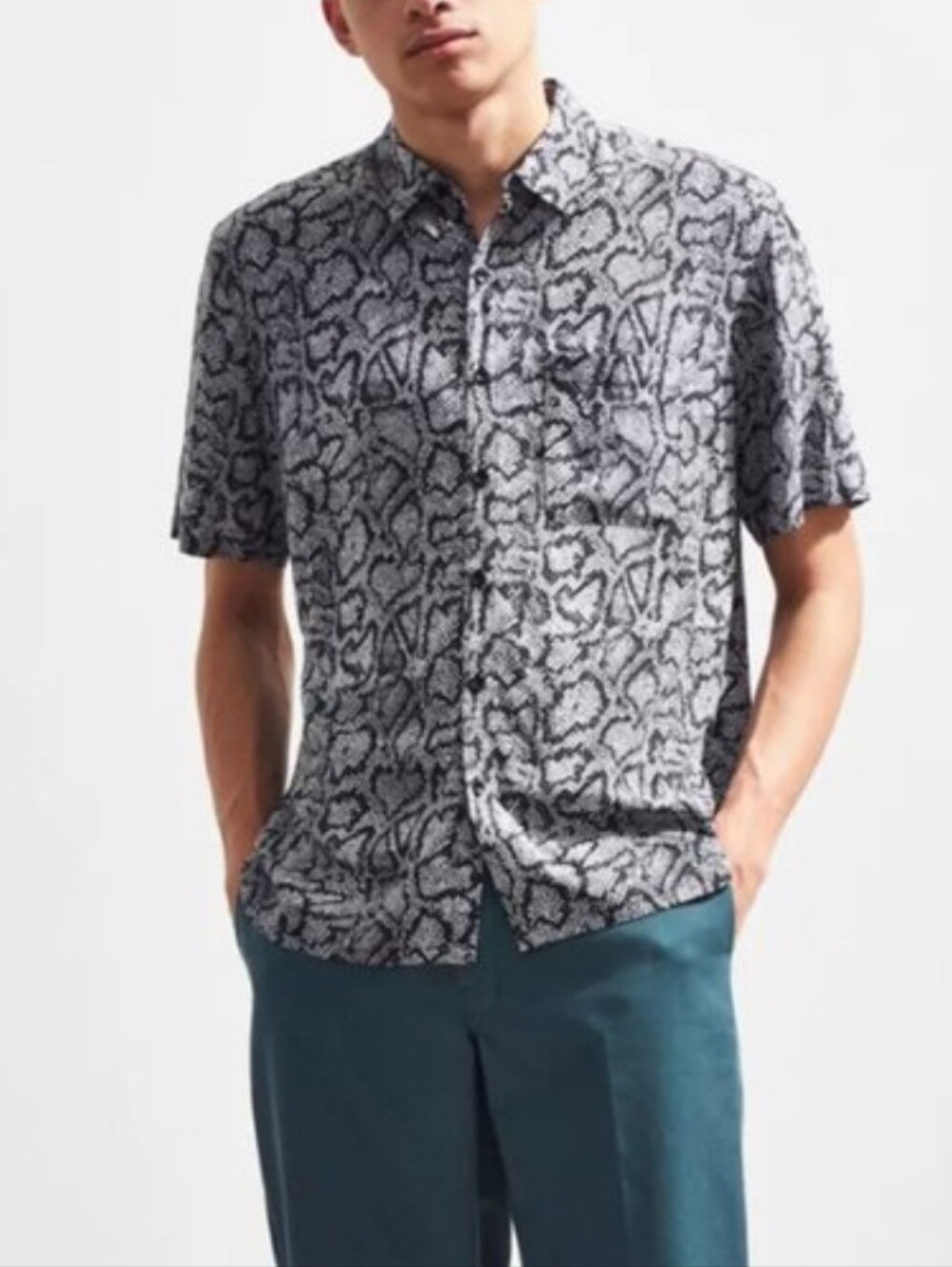 Urban Outfitters Python Rayon Short Sleeve Button Down Shirt